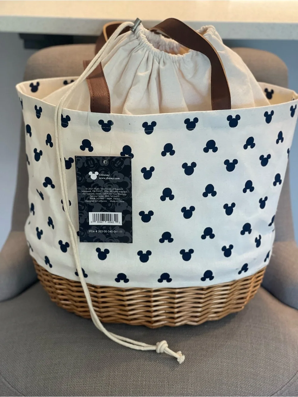 NWT Disney Mickey Mouse Picnic Time Coronado Canvas and Willow Basket Tote - Picture 1 of 13
